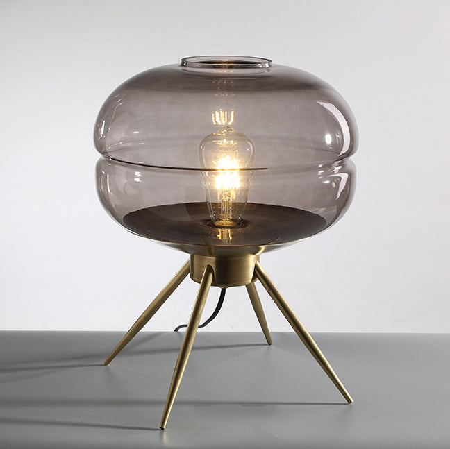 Modern Minimalist Bucket Round Glass Copper 1-Light Table Lamp For Living Room