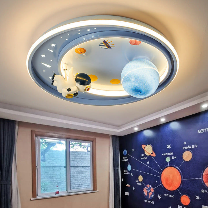 Modern Art Deco Kids Unicorn Planet Round Acrylic Iron LED Flush Mount Ceiling Light For Bedroom