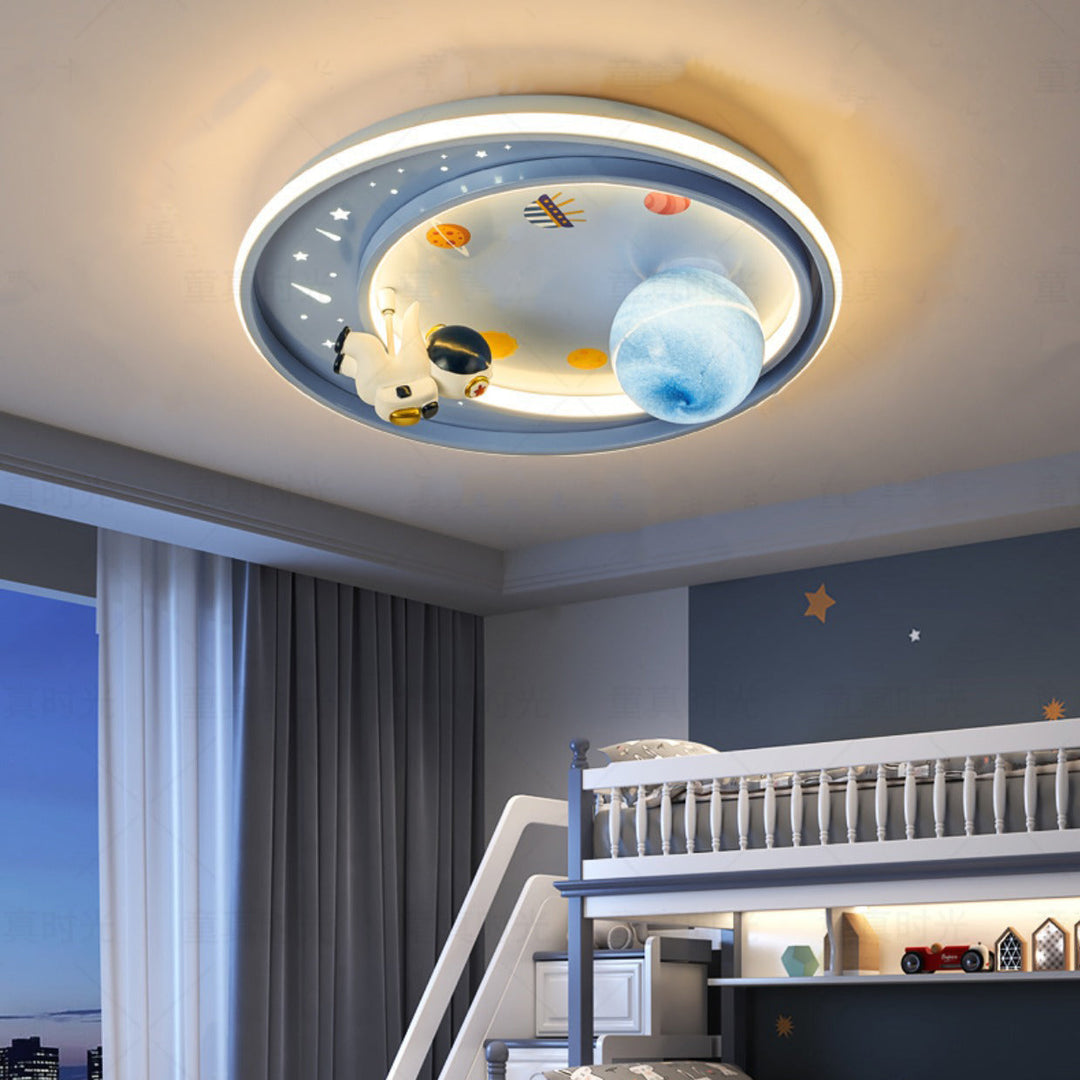 Modern Art Deco Kids Unicorn Planet Round Acrylic Iron LED Flush Mount Ceiling Light For Bedroom