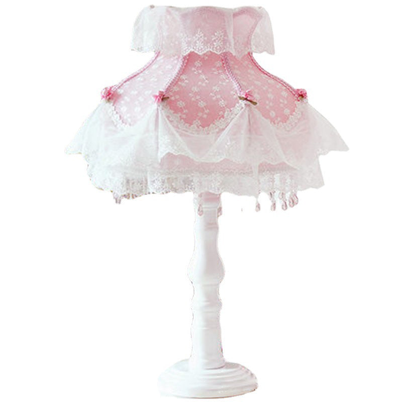 Modern Art Deco Pendant Round Lace Fabric Resin 1-Light Table Lamp For Bedroom