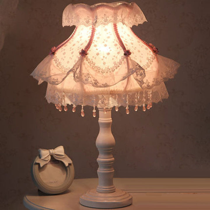 Modern Art Deco Pendant Round Lace Fabric Resin 1-Light Table Lamp For Bedroom