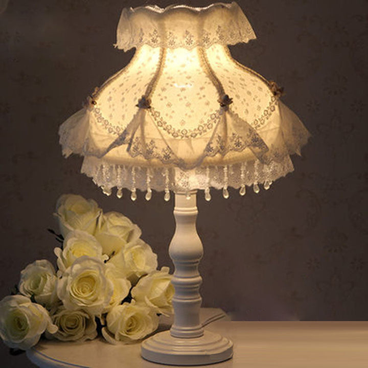 Modern Art Deco Pendant Round Lace Fabric Resin 1-Light Table Lamp For Bedroom