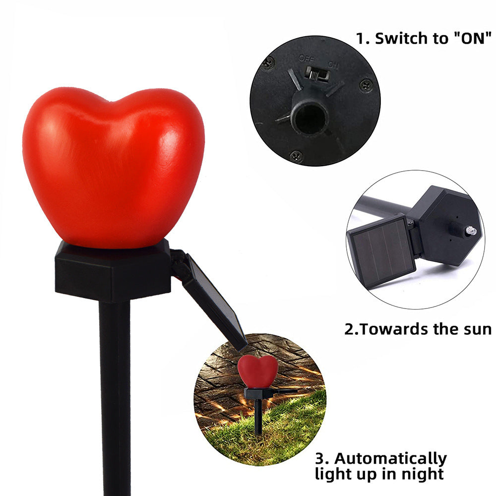 Modern Simplicity Heart Shape Solar Waterproof ABS Plastic LED Outdoor Ground Plug Light For Garden