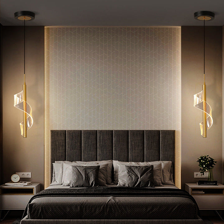 Contemporary Scandinavian Curved Long Acrylic Iron LED Pendant Light For Living Room