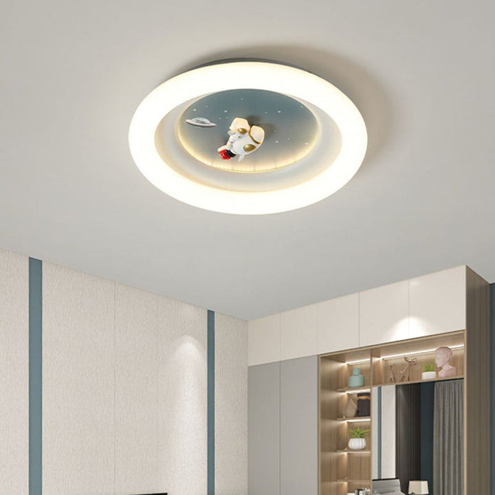 Modern Minimalist Kids Round Astronaut Star PE Iron LED Flush Mount Ceiling Light For Living Room