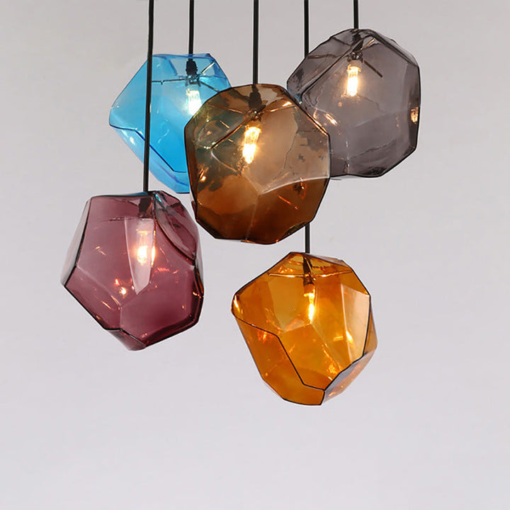 Traditional Vintage Irregular Stone Shape Glass Metal 1-Light Pendant Light For Living Room