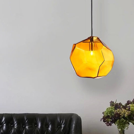 Traditional Vintage Irregular Stone Shape Glass Metal 1-Light Pendant Light For Living Room