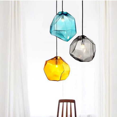 Traditional Vintage Irregular Stone Shape Glass Metal 1-Light Pendant Light For Living Room