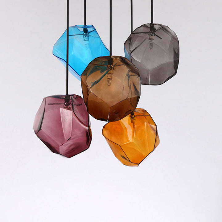 Traditional Vintage Irregular Stone Shape Glass Metal 1-Light Pendant Light For Living Room