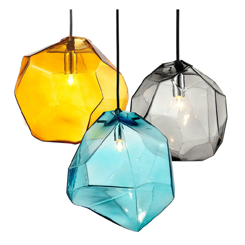 Traditional Vintage Irregular Stone Shape Glass Metal 1-Light Pendant Light For Living Room