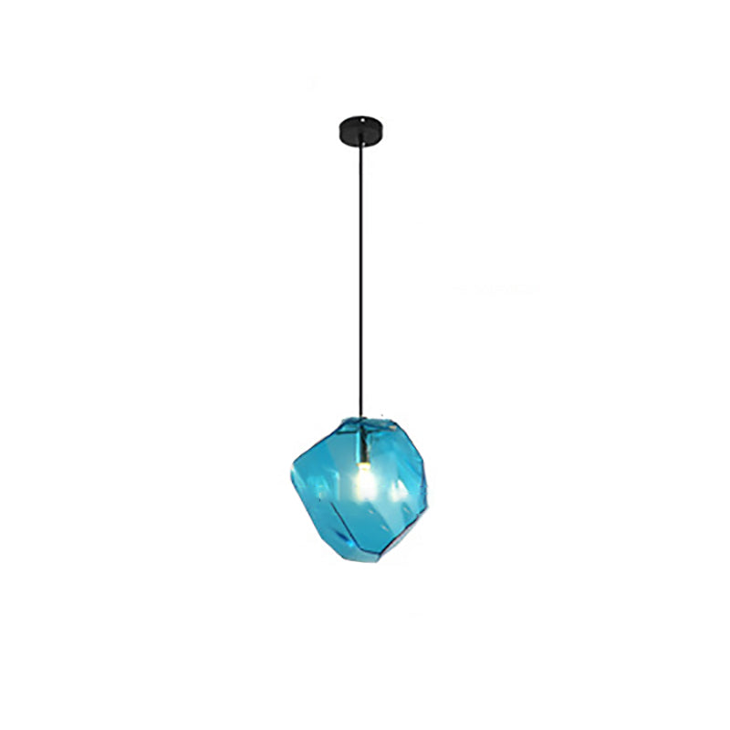 Traditional Vintage Irregular Stone Shape Glass Metal 1-Light Pendant Light For Living Room