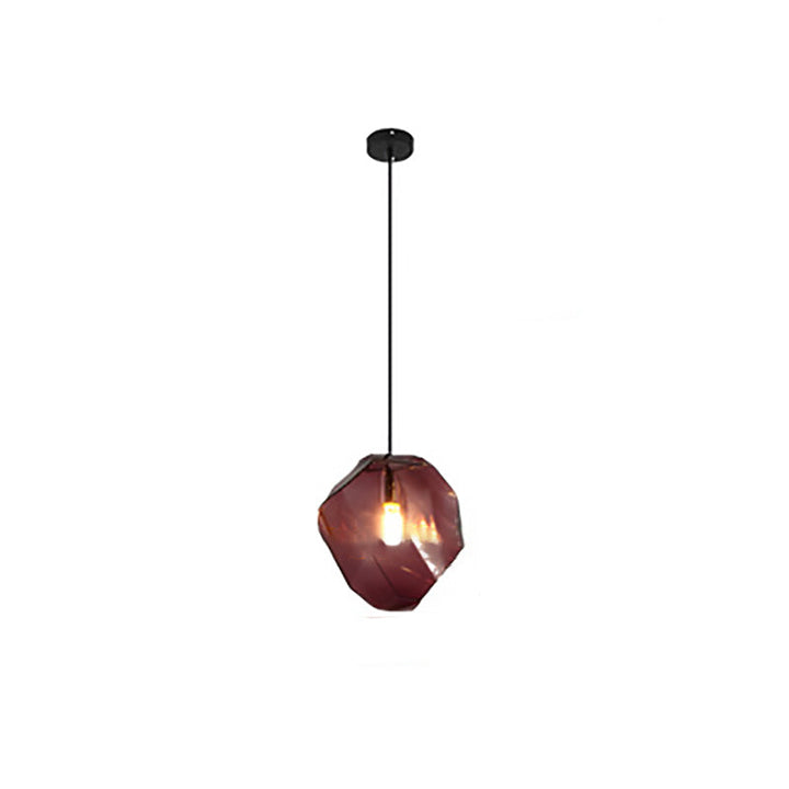 Traditional Vintage Irregular Stone Shape Glass Metal 1-Light Pendant Light For Living Room