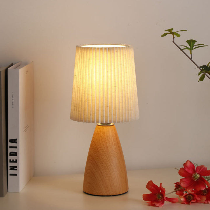 Modern Minimalist Cylinder Conical Fabric Ceramic 1-Light Table Lamp For Bedroom