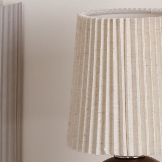 Modern Minimalist Cylinder Conical Fabric Ceramic 1-Light Table Lamp For Bedroom