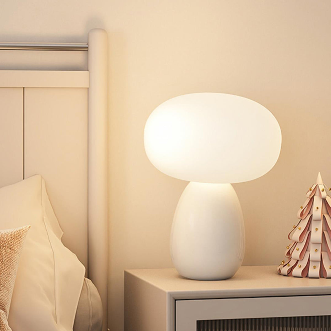 Modern Minimalist Round Cylinder Mushroom Round Ball PE Ceramic LED Table Lamp For Bedroom