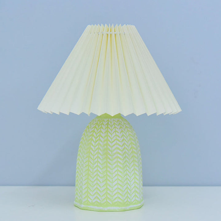 Traditional Vintage Scalloped Cylinder Round Fabric Ceramic LED Table Lamp For Living Room