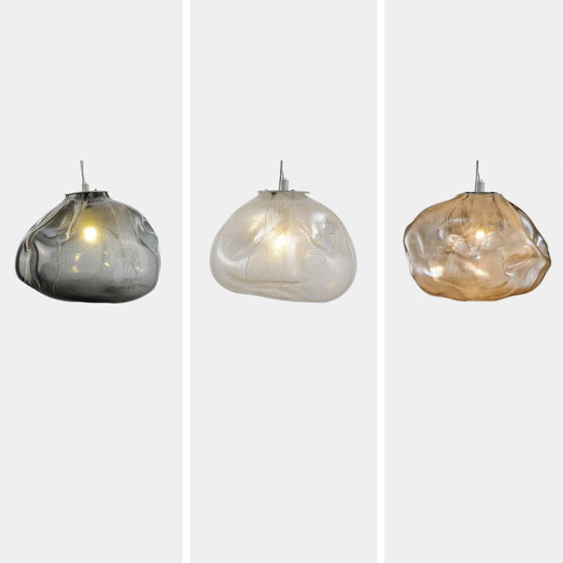 Contemporary Scandinavian Irregular Half Round Glass Hardware 1-Light Pendant Light For Living Room