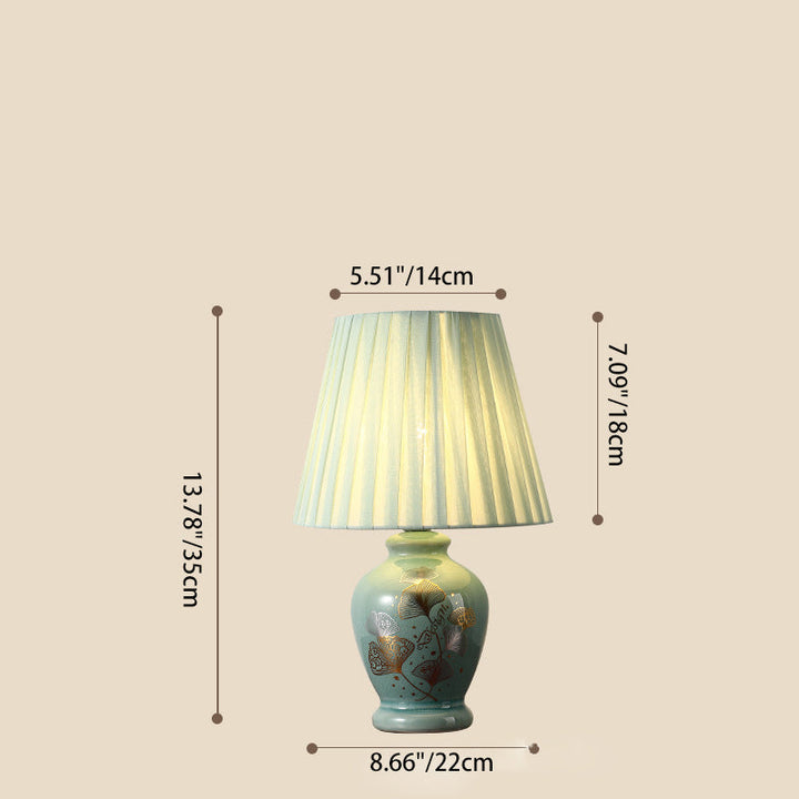 Traditional Chinese Flower Pattern Round Fan Fabric Ceramic 1-Light Table Lamp For Living Room
