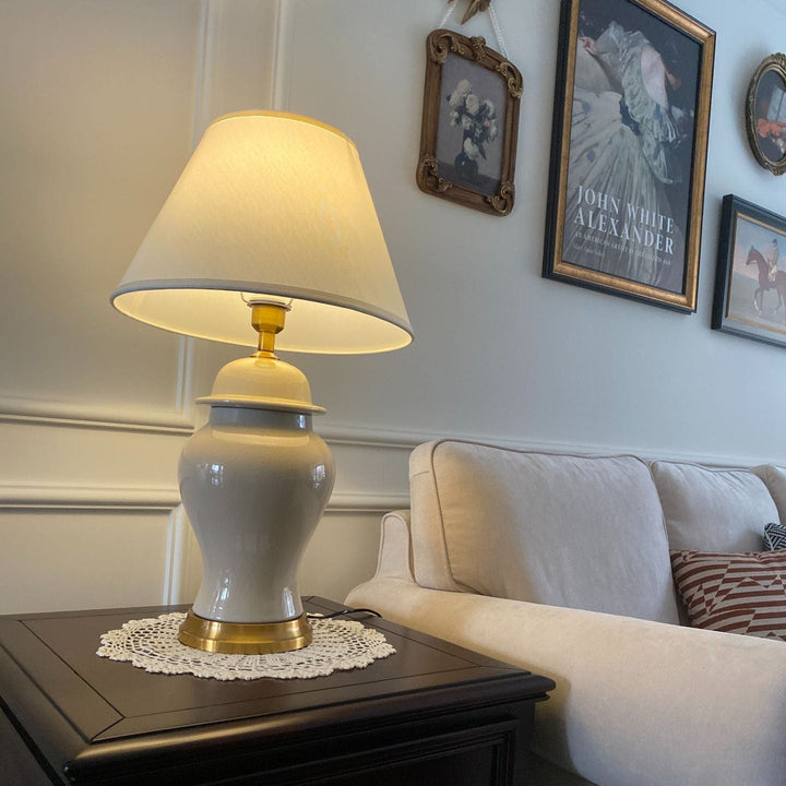 Traditional Rustic Vase Ceramic &amp; Fabric Table Lamp for Study | Havora Designer Lighting