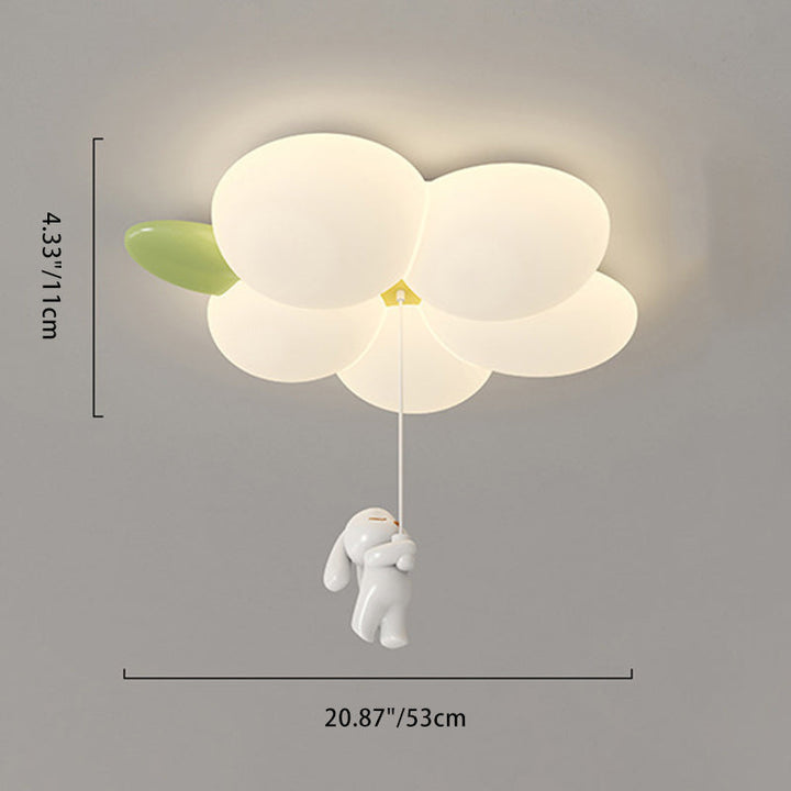 Contemporary Nordic Kids Rabbit Flower Iron PE LED Flush Mount Ceiling Light For Bedroom