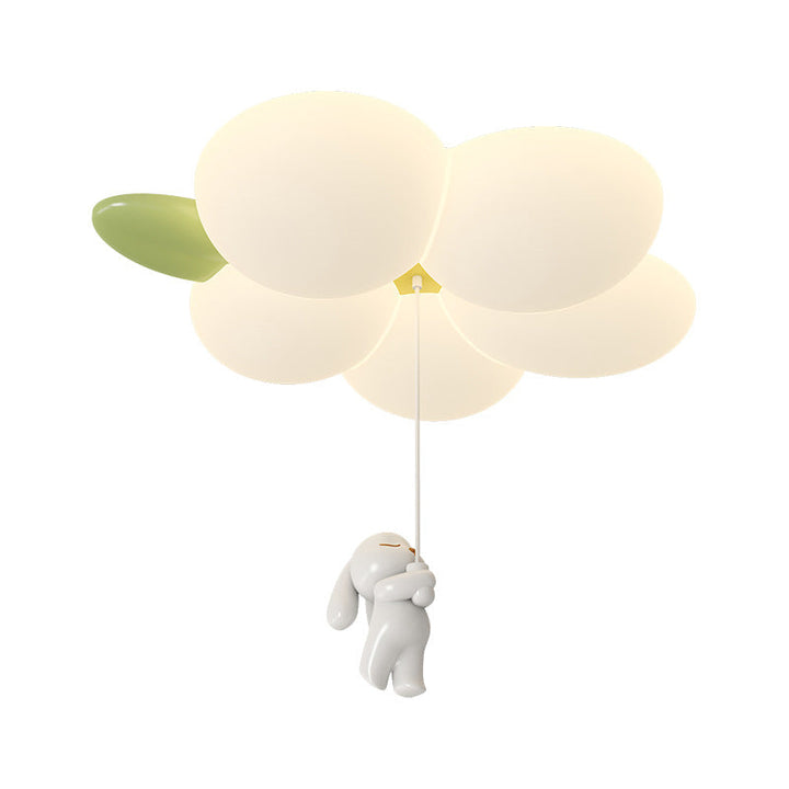 Contemporary Nordic Kids Rabbit Flower Iron PE LED Flush Mount Ceiling Light For Bedroom