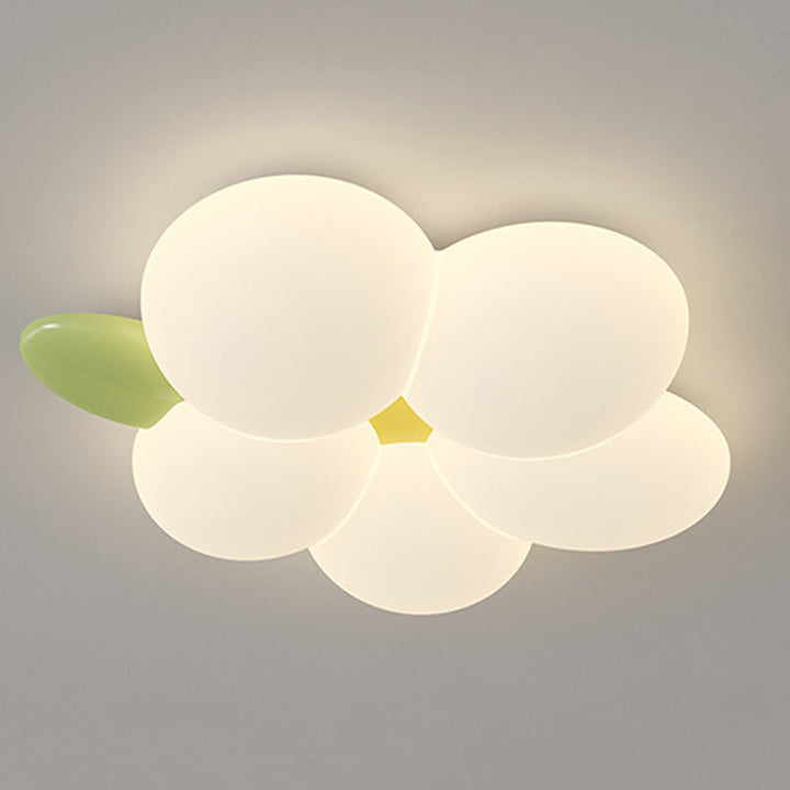Contemporary Nordic Kids Rabbit Flower Iron PE LED Flush Mount Ceiling Light For Bedroom