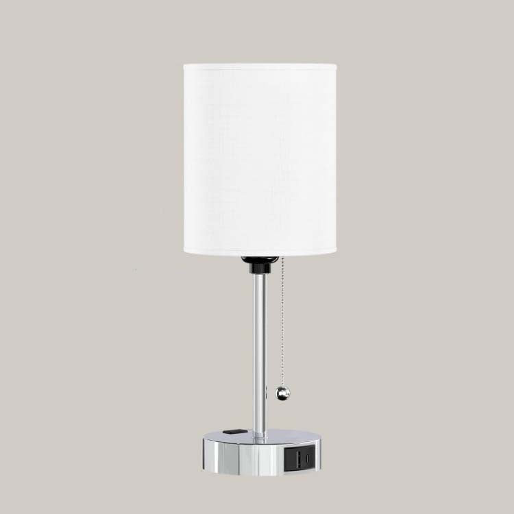 Modern Simplicity Fabric Iron Cylinder Zipper USB Rechargeable 1-Light Table Lamp For Bedside