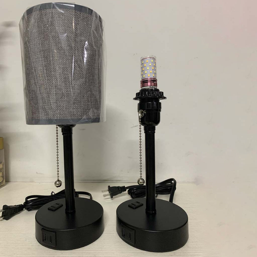 Modern Simplicity Fabric Iron Cylinder Zipper USB Rechargeable 1-Light Table Lamp For Bedside