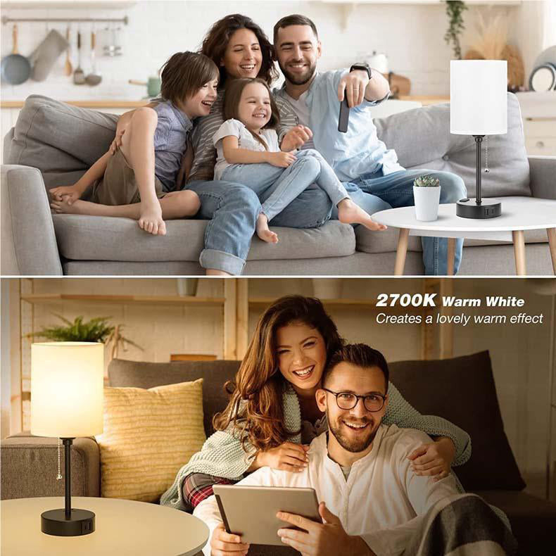 Modern Simplicity Fabric Iron Cylinder Zipper USB Rechargeable 1-Light Table Lamp For Bedside