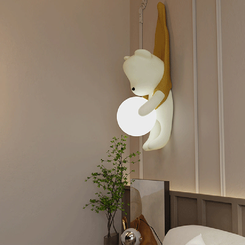 Contemporary Creative Kids Hanging Bear Resin PMMA 1-Light Wall Sconce Lamp For Bedroom