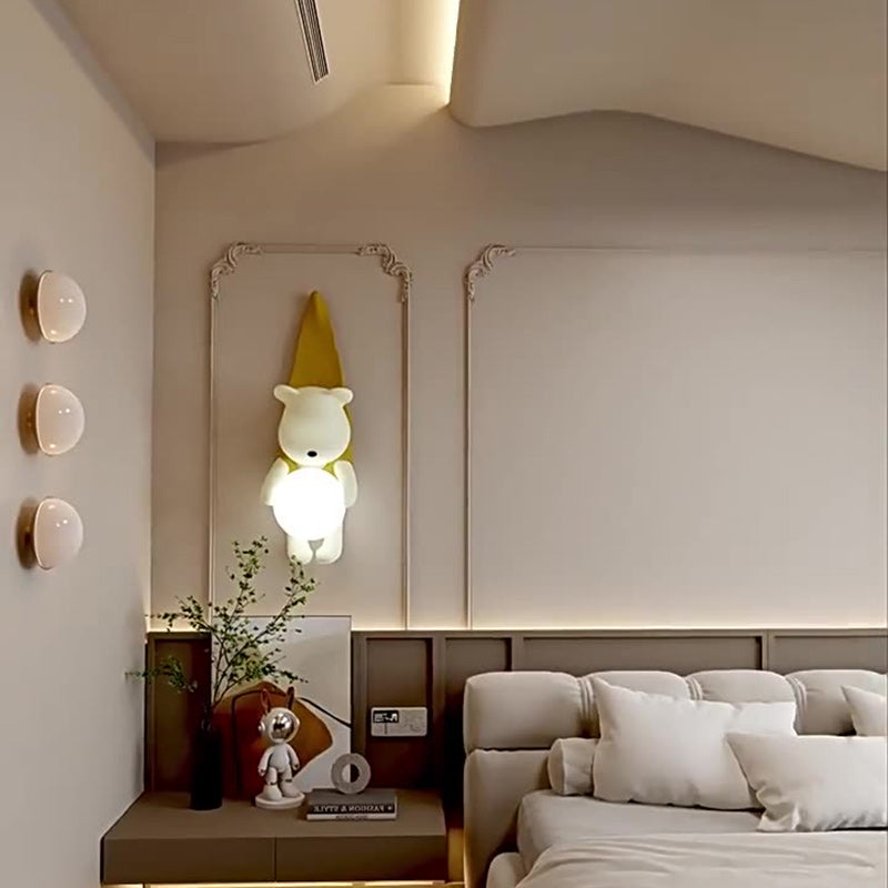 Contemporary Creative Kids Hanging Bear Resin PMMA 1-Light Wall Sconce Lamp For Bedroom