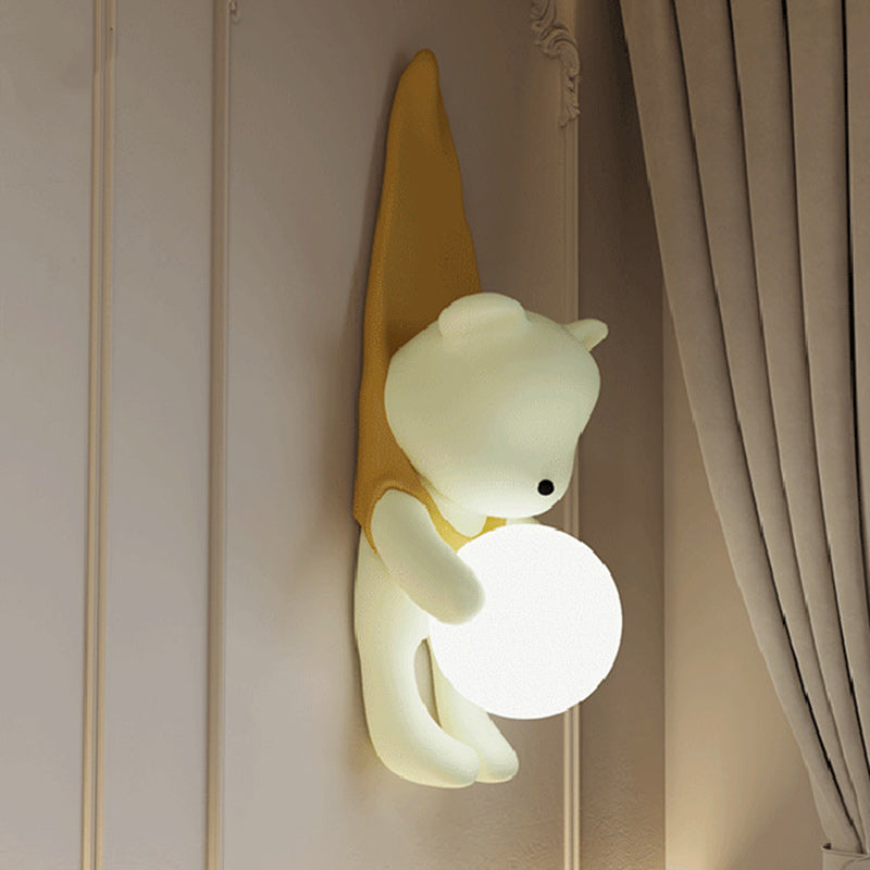 Contemporary Creative Kids Hanging Bear Resin PMMA 1-Light Wall Sconce Lamp For Bedroom