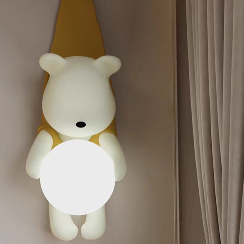 Contemporary Creative Kids Hanging Bear Resin PMMA 1-Light Wall Sconce Lamp For Bedroom