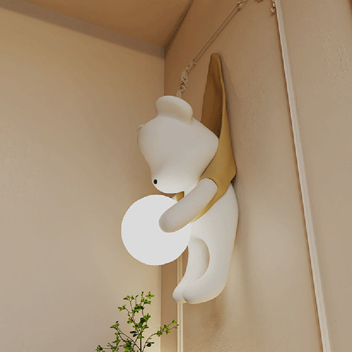 Contemporary Creative Kids Hanging Bear Resin PMMA 1-Light Wall Sconce Lamp For Bedroom