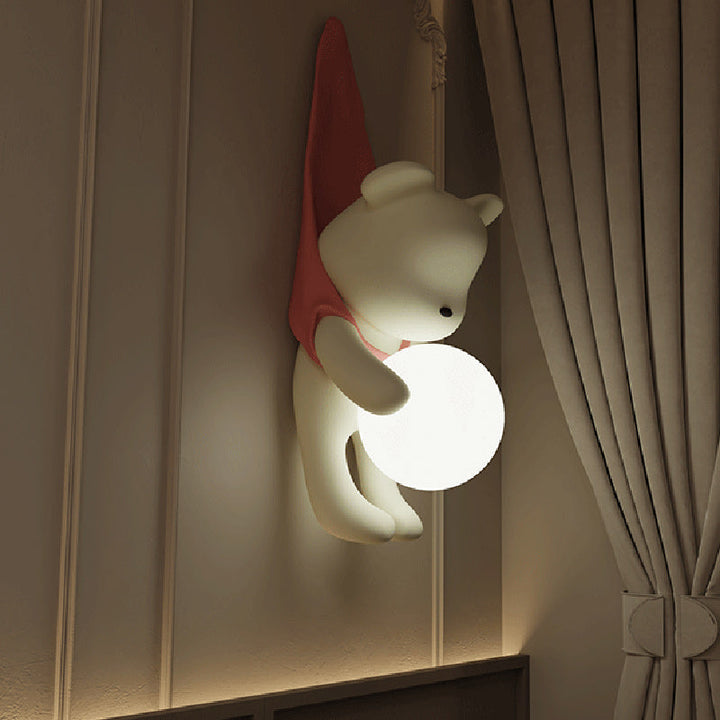 Contemporary Creative Kids Hanging Bear Resin PMMA 1-Light Wall Sconce Lamp For Bedroom