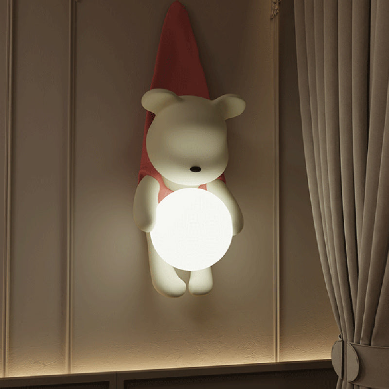 Contemporary Creative Kids Hanging Bear Resin PMMA 1-Light Wall Sconce Lamp For Bedroom