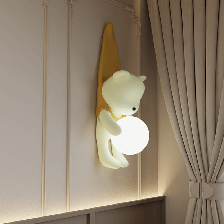 Contemporary Creative Kids Hanging Bear Resin PMMA 1-Light Wall Sconce Lamp For Bedroom