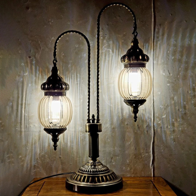 Traditional Vintage Iron Glass Globe 2-Light Table Lamp For Dining Room