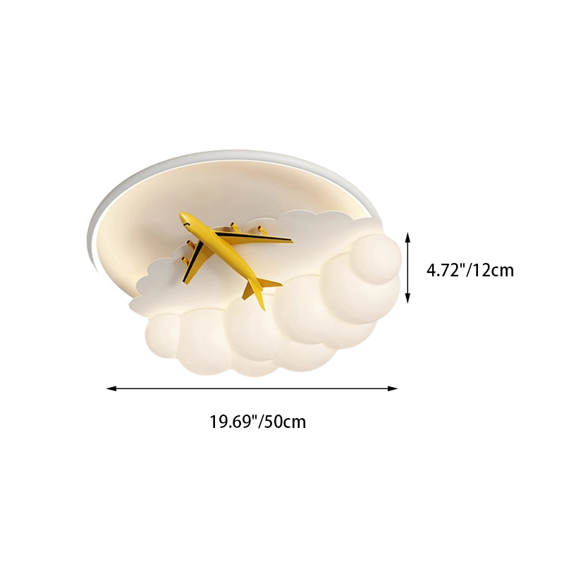 Contemporary Nordic Kids Iron Acrylic Resin Round Plane Cloud LED Flush Mount Ceiling Light For Bedroom