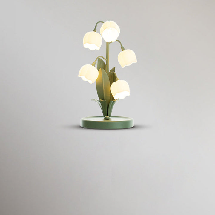 Traditional French Iron PC Glass Floral USB 5-Light Table Lamp For Bedside