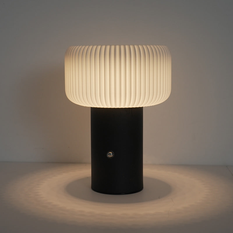 Contemporary Scandinavian Rechargeable Iron PC Cylinder Striped LED Table Lamp Night Light For Bedside