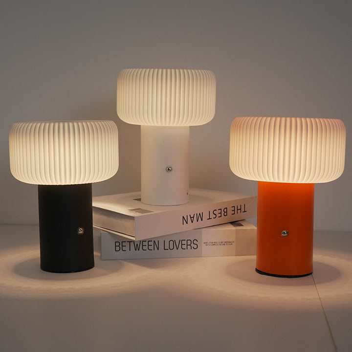 Contemporary Scandinavian Rechargeable Iron PC Cylinder Striped LED Table Lamp Night Light For Bedside