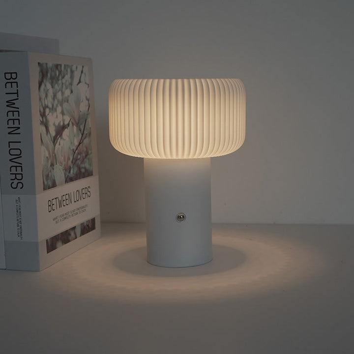 Contemporary Scandinavian Rechargeable Iron PC Cylinder Striped LED Table Lamp Night Light For Bedside
