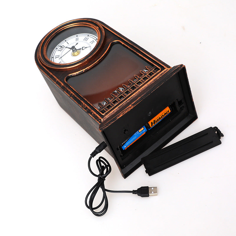 Traditional Farmhouse Battery ABS Flame Clock Mantelpiece Cylinder LED Table Lamp Night Light For Bedroom