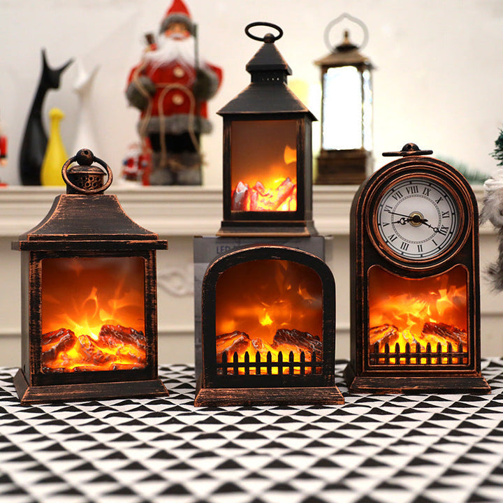 Traditional Farmhouse Battery ABS Flame Clock Mantelpiece Cylinder LED Table Lamp Night Light For Bedroom