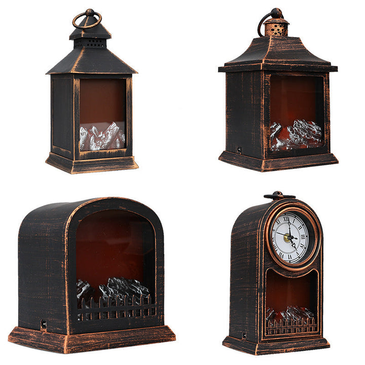 Traditional Farmhouse Battery ABS Flame Clock Mantelpiece Cylinder LED Table Lamp Night Light For Bedroom
