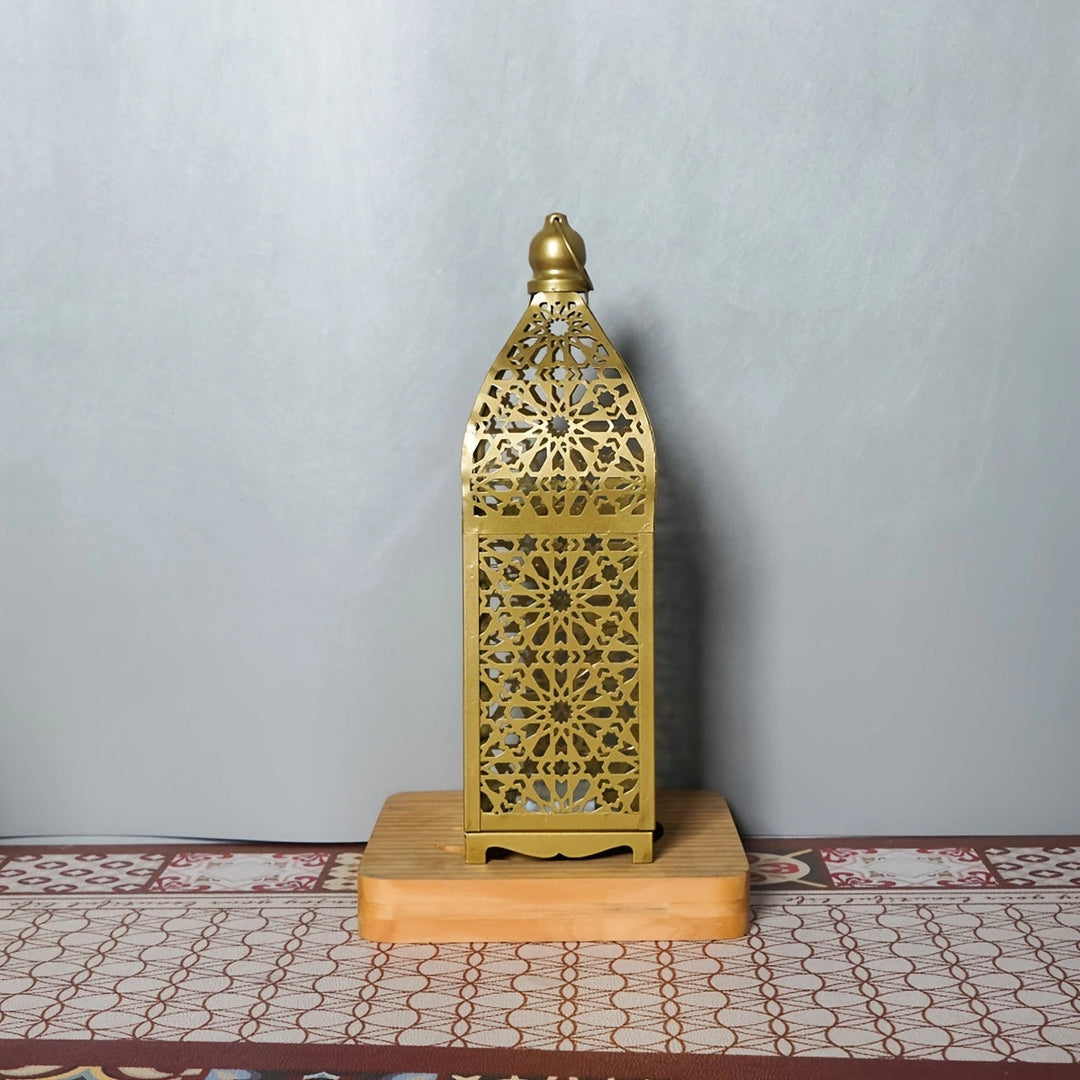 Contemporary Boho Battery Iron Hollowed Lantern Candlestick Decorative LED Table Lamp Night Light For Bedroom