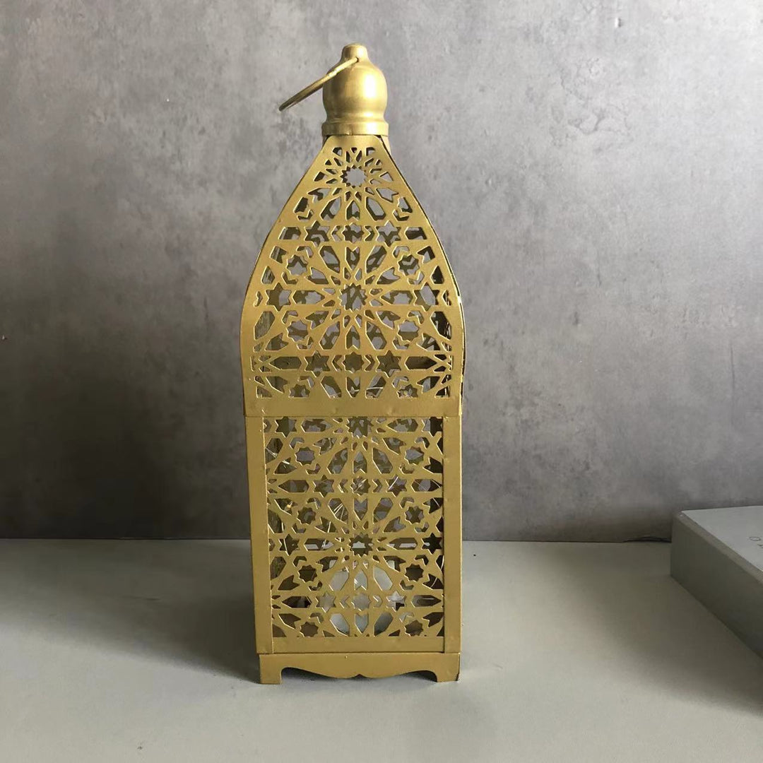 Contemporary Boho Battery Iron Hollowed Lantern Candlestick Decorative LED Table Lamp Night Light For Bedroom