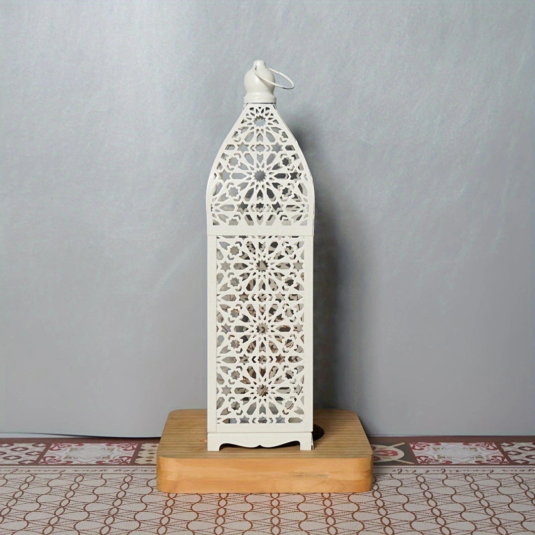 Contemporary Boho Battery Iron Hollowed Lantern Candlestick Decorative LED Table Lamp Night Light For Bedroom