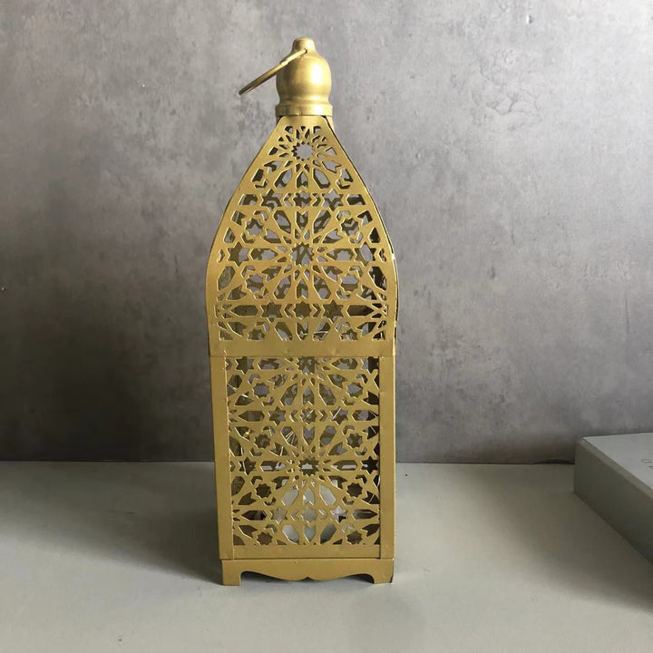 Contemporary Boho Battery Iron Hollowed Lantern Candlestick Decorative LED Table Lamp Night Light For Bedroom
